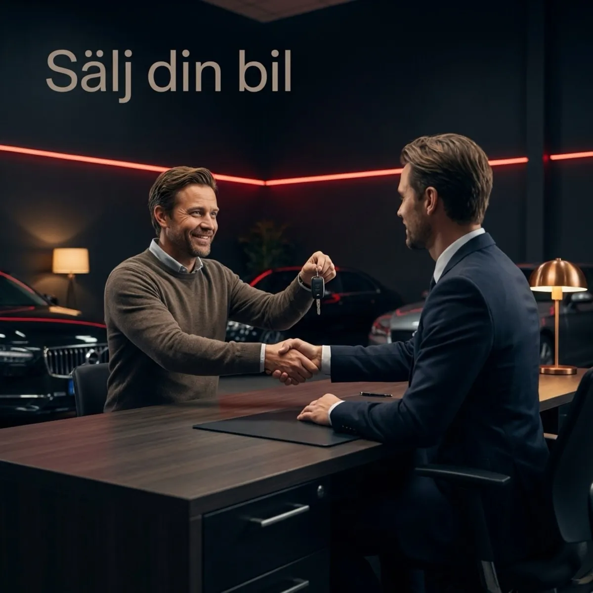 Kund lämnar över bilnycklar till Begbilnorr säljare i Luleå